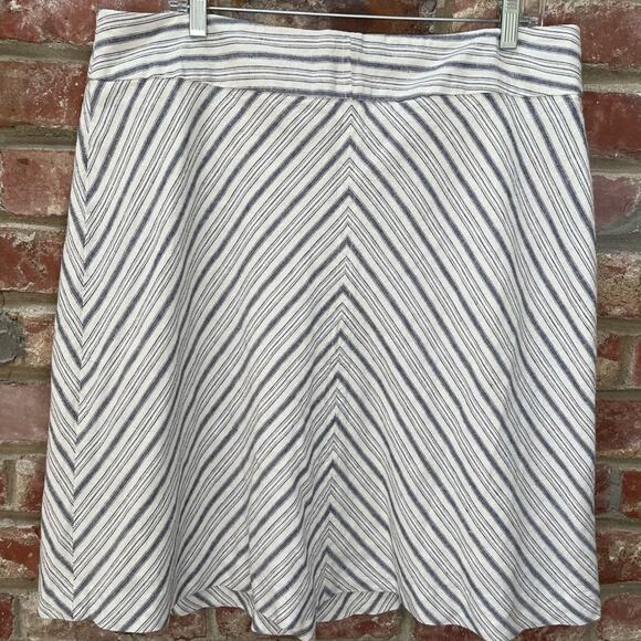 British Khaki Linen Blend Lined‎ Skirt Chevron Cream XL Cream Blue/Grey A-Line - Picture 2 of 10
